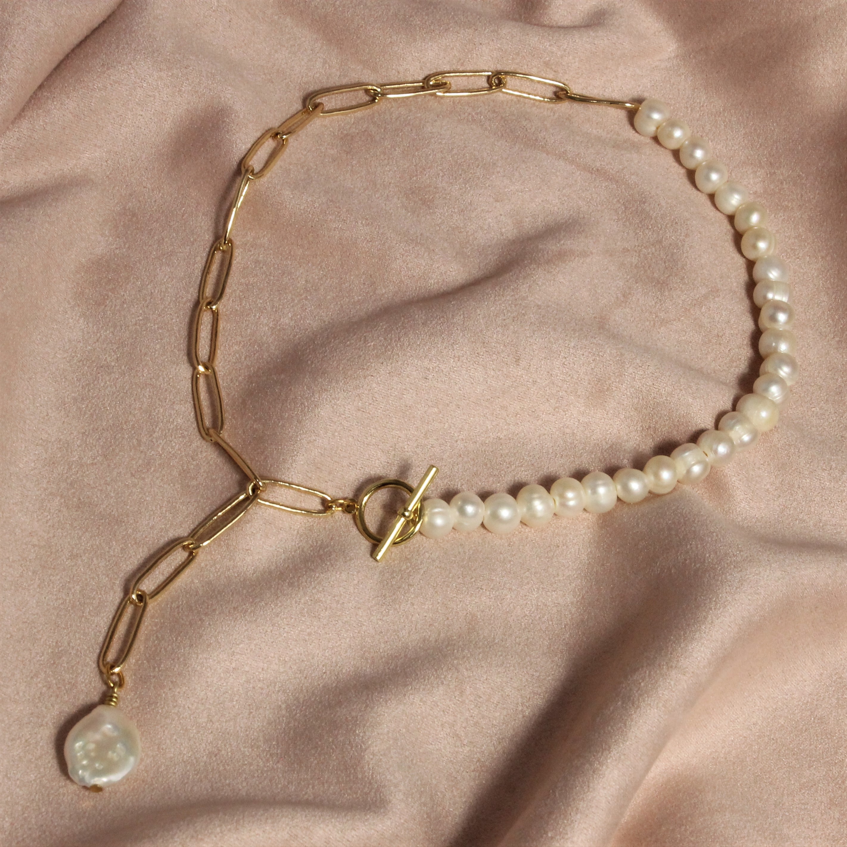 Stainless Steel Half With Chain Half Pearls and Eyes Accessories Brace